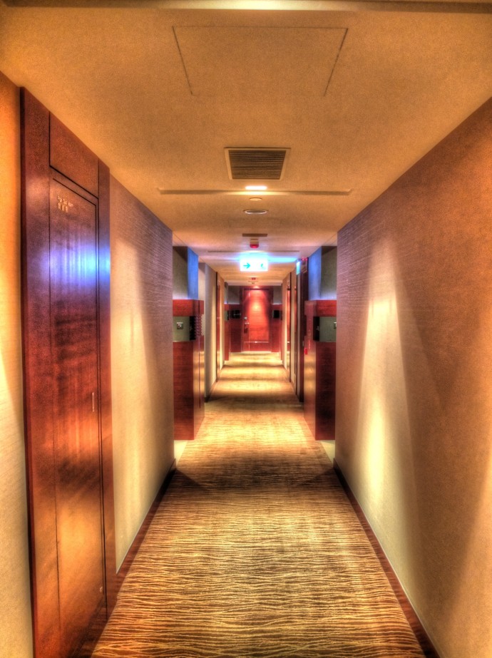 Hallway at the Hyatt (my suite is the door at the end)